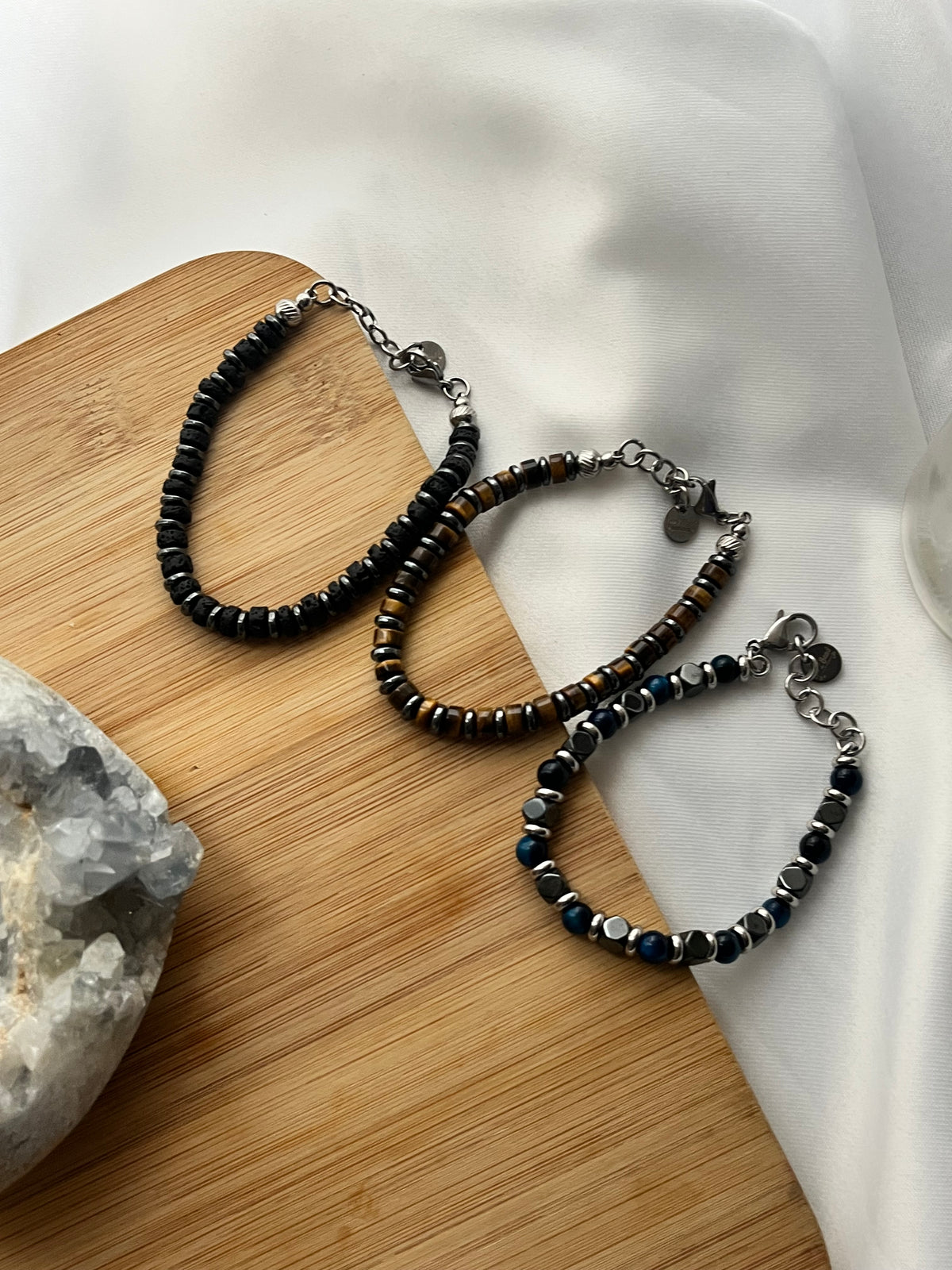 Tiger Eye & Lava Protection & Strength Bracelet Stack