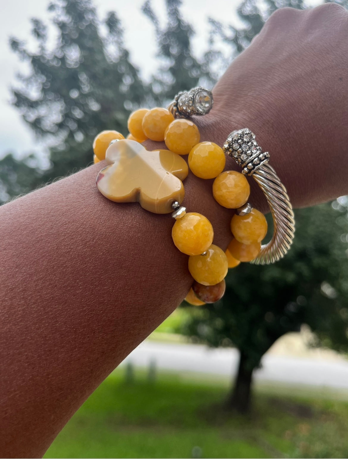 Yellow Gemstone Statement Bracelet Stack