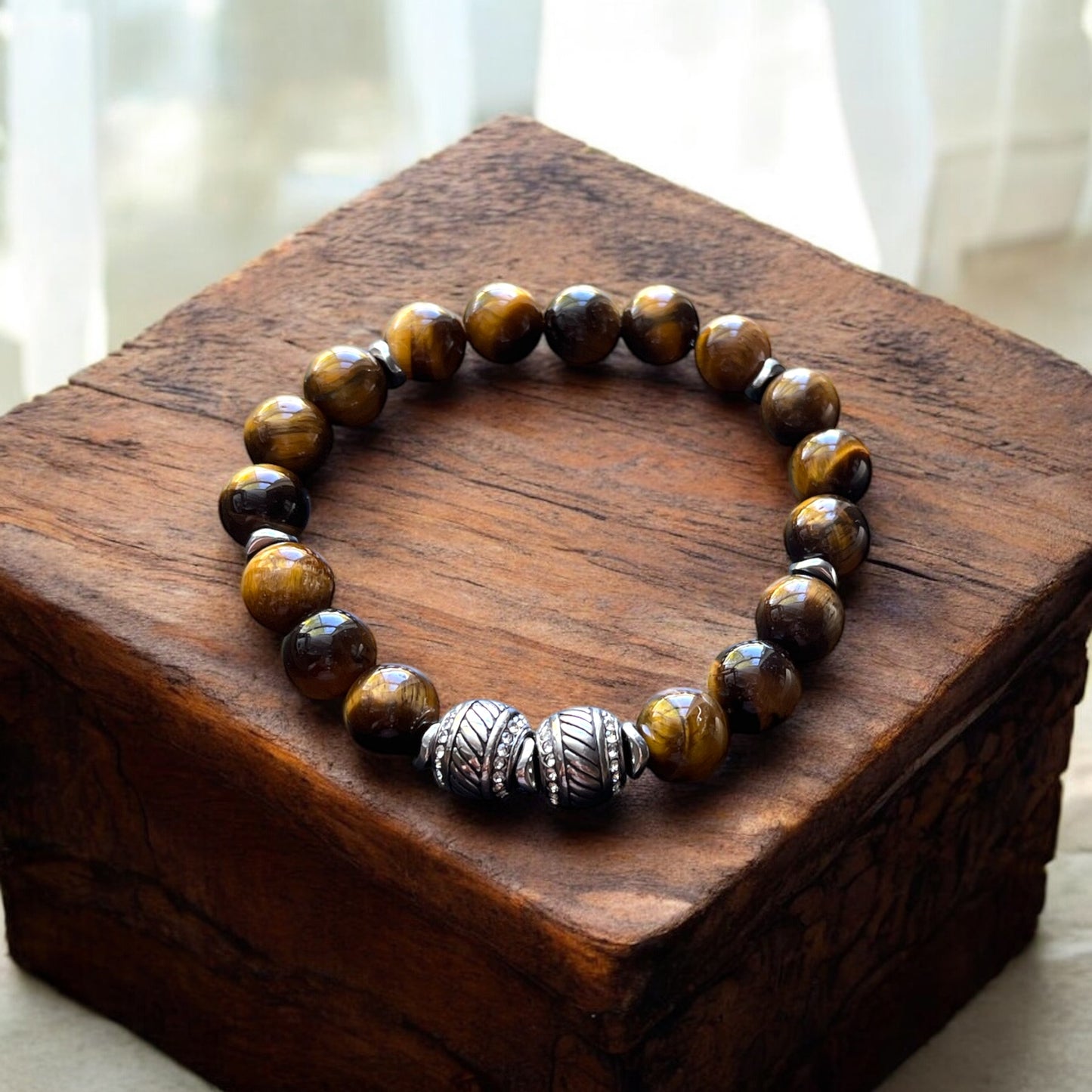 Tiger Eye & Stainless Steel Bracelet