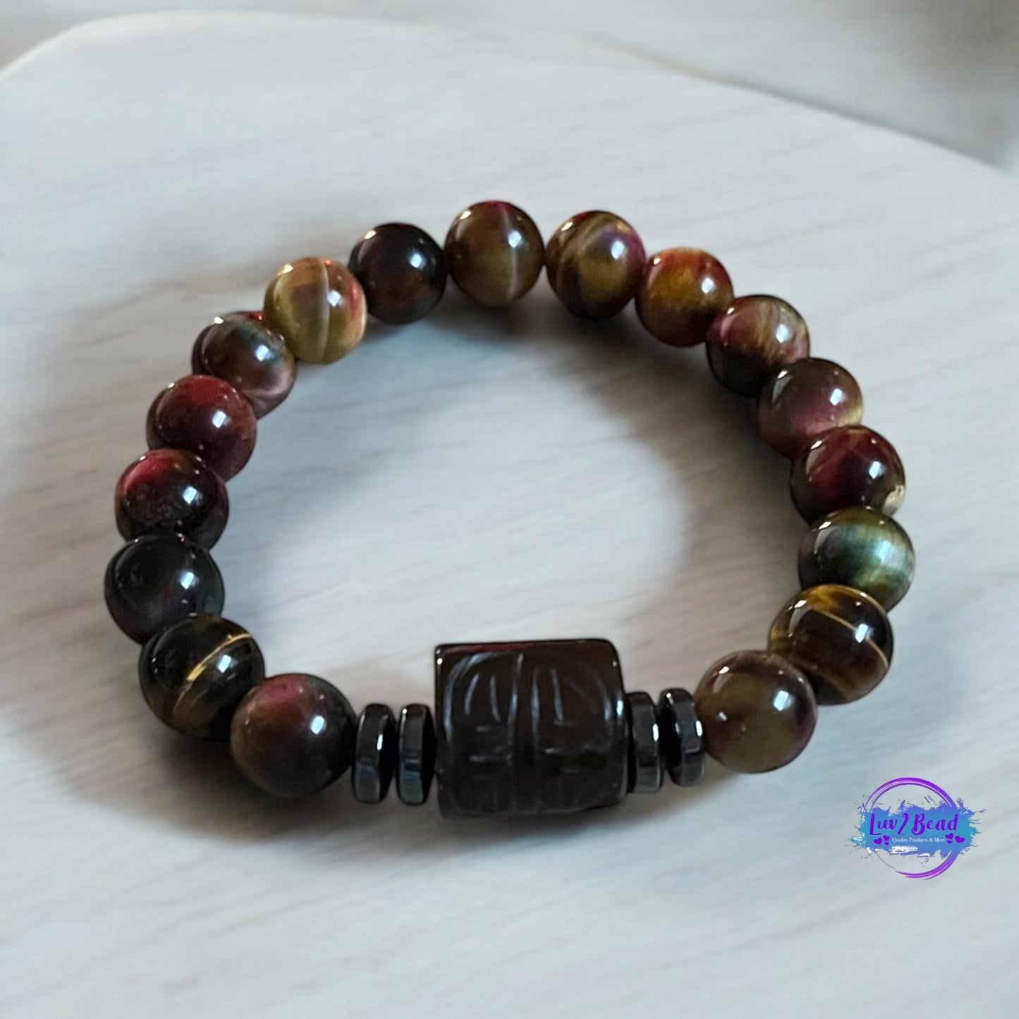 Tiger Eye Bracelet w/ Carved Jade Focal