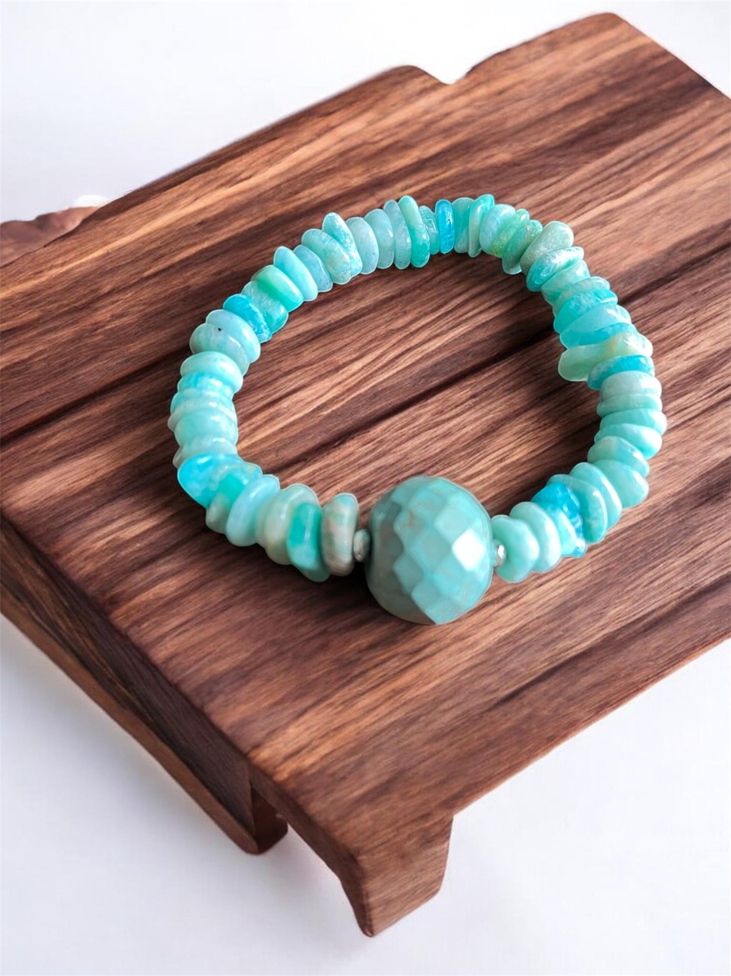 Teal Blue Amazonite with Turquoise Bead Bracelet