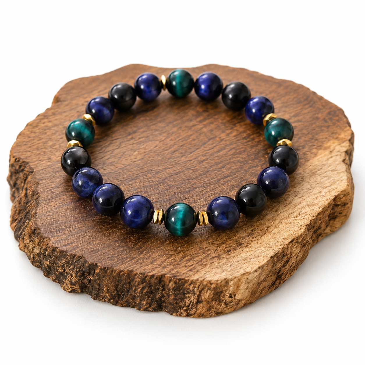Blue Tiger Eye & Gold Hematite Bracelet