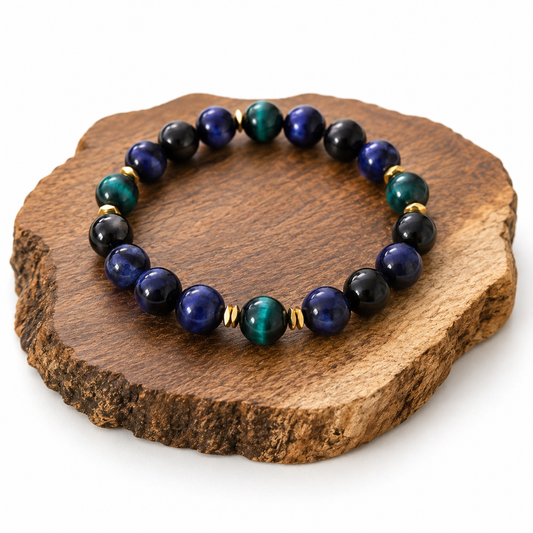 Blue Tiger Eye & Gold Hematite Bracelet