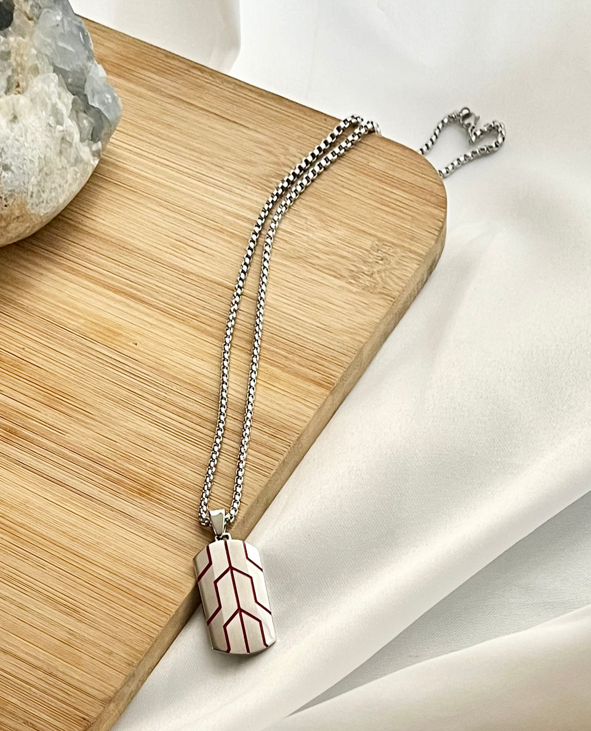 Stainless Steel Red Vein Dog Tag Necklace