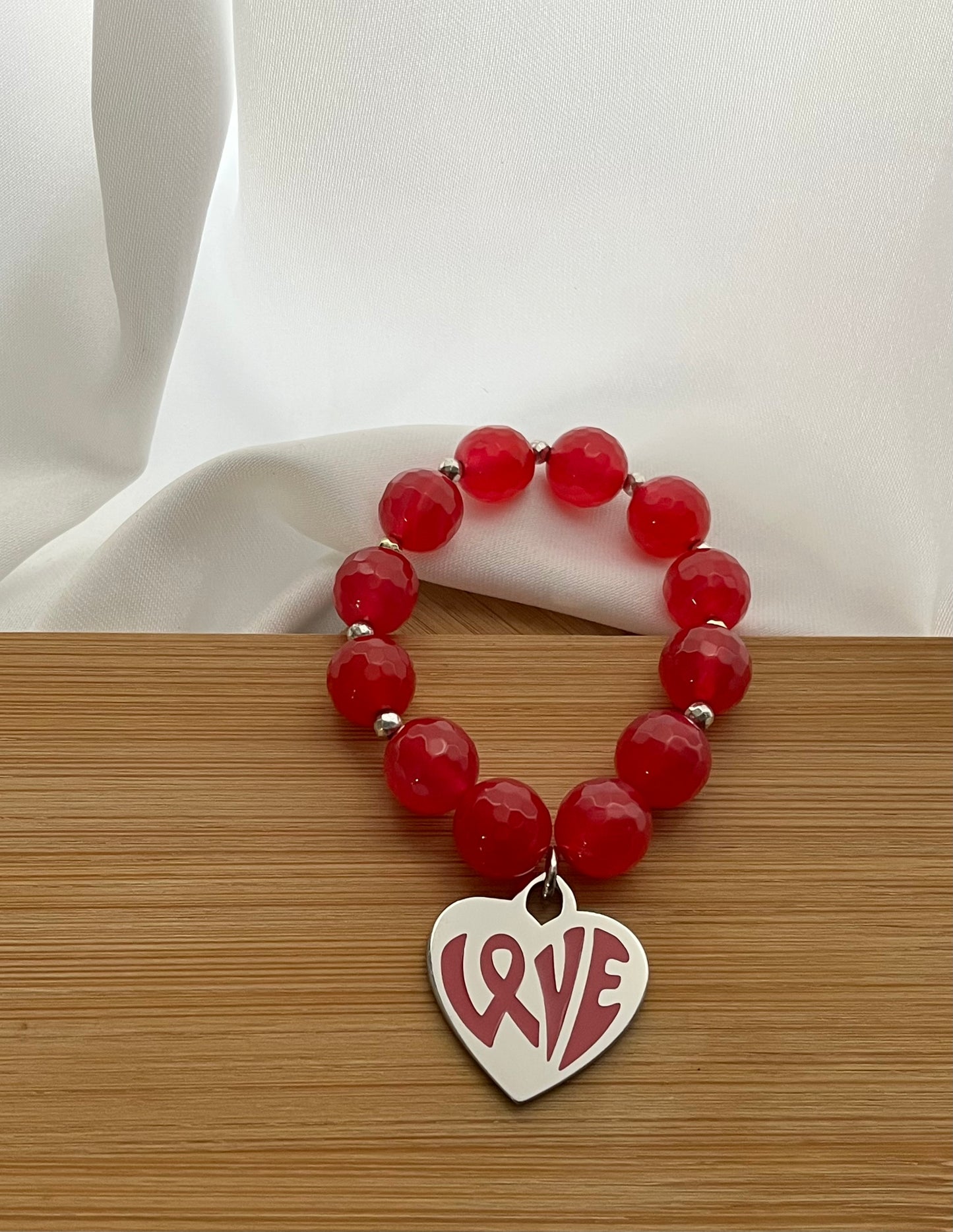 Pink Jade LOVE Awareness Bracelet