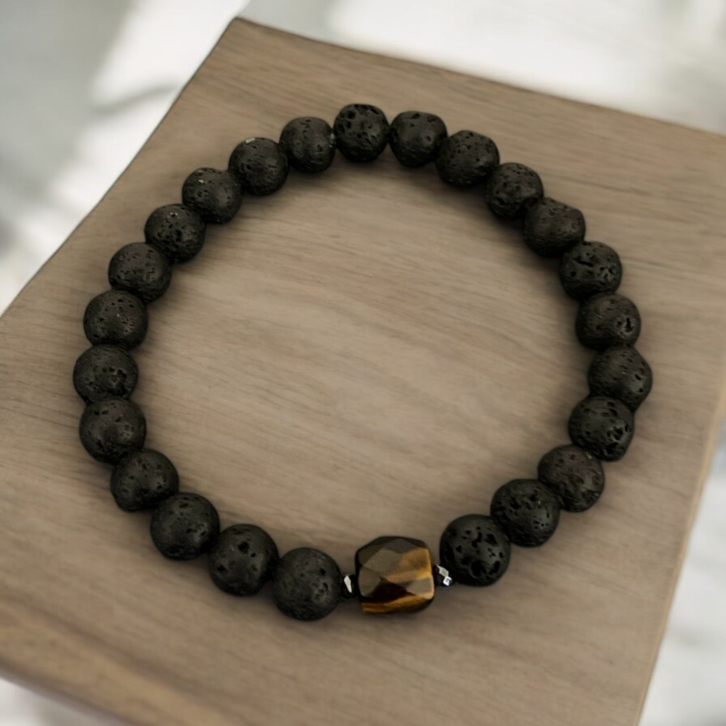 Lava Bead Bracelet w/Tiger Eye